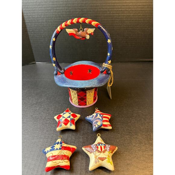 Jim Shore Star Spangled Splendor Patriotic Basket Stars Eagle No Box *READ - Picture 7 of 12